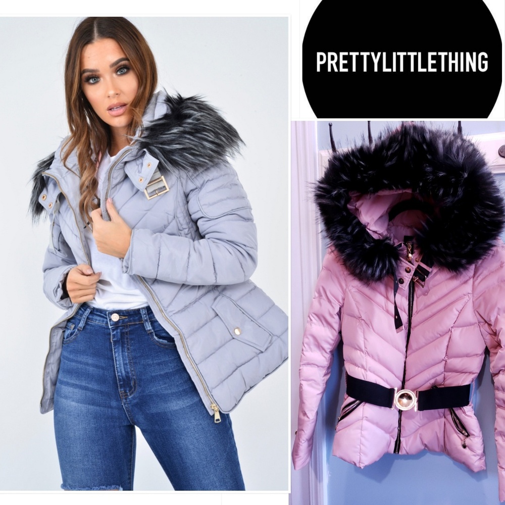 ❤ PLT Dusty Pink Puffer Coat Removable Faux Fur ❤